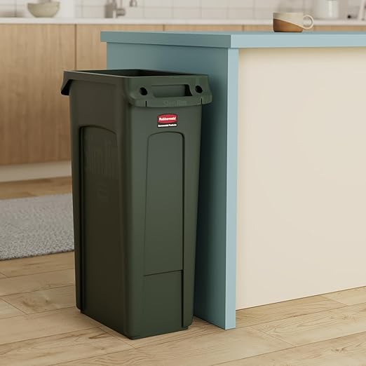 Rubbermaid Commercial Products Slim Jim Trash/Garbage Can with Venting Channels, 23-Gallon, Green, for Kitchen/Office/Workspace