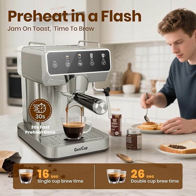 Expresso Coffee Machines with Touchscreen 20 Bar Professional Espresso Maker with Milk Frother & Hot Water, Stainless Steel Coffee Maker for Latte Americano, Cappuccino Machine for Home Office