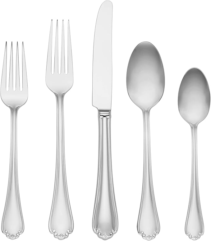 Lenox Silverware Set, Chelse Muse 65-Piece Flatware Set, Service For 12, 18/10 Stainless Steel, Dishwasher Safe, Knives Spoons And Forks Sets, Home And Kitchen Utensils (Silver, 65 Pieces)