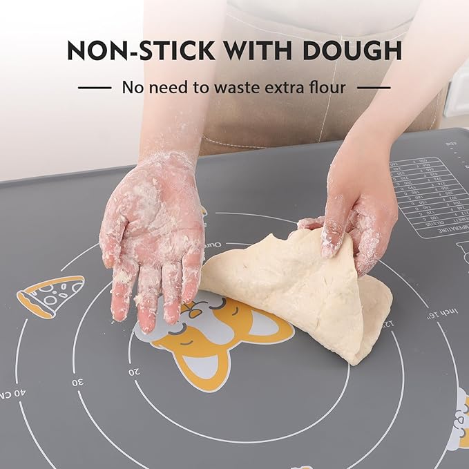 Silicone Baking Pastry Mat with Dough Cutter, Ourokhome Extra Thick Kneading Rolling Mat Collapsible Pasta Drying Rack, Plastic Foldable Dryer