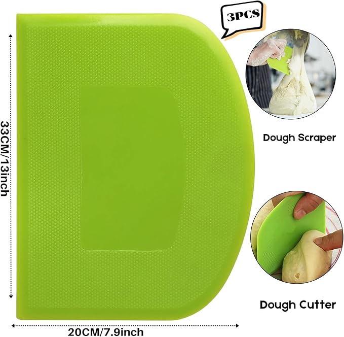 SURDOCA Dough Scraper Bench Scraper - 3P 13x7.9" Plastic Flexible Bowl Scraper, Sharp Edge & Angles Cake Scraper. Non-Slip Bakeware Decorating Tools Sculpting & Modeling Tools - Pink+Yellow+Pink