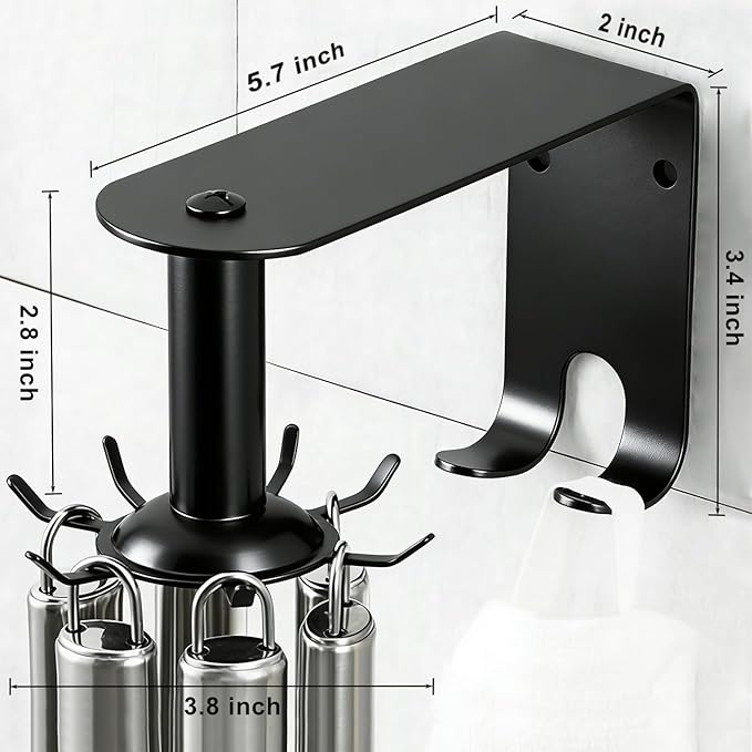 Kitchen Utensil Hanger, Metal Steel Utensil Hooks 360° Rotatable Utensil Rack Wall Mounted with 10 Hooks for Cabinet Kitchen Bathroom