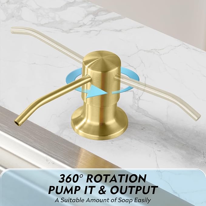 CREA Light Gold Soap Dispenser for Kitchen Sink, Stainless Steel Built-in Sink Soap Dispenser Pump with 17 oz in-Counter Bottle and 39" Extension Tube for Under Sink, Brushed Finish
