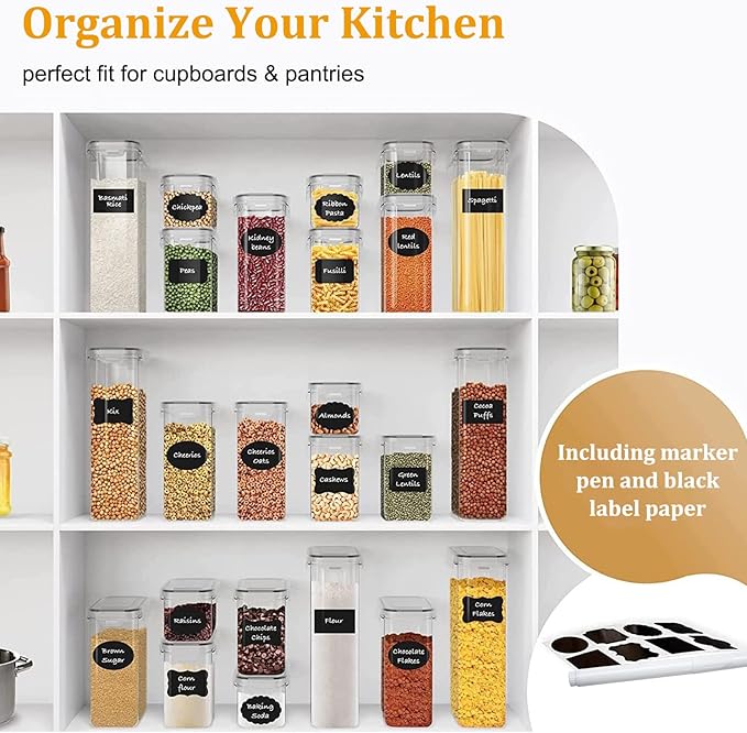 Airtight Food Storage Containers with Lids, BPA Free Clear Pantry Storage Container for Kitchen Food Pantry Organizers and Storage, Plastic Pantry Organiser for Cereal,Flour and Sugar 42 pack
