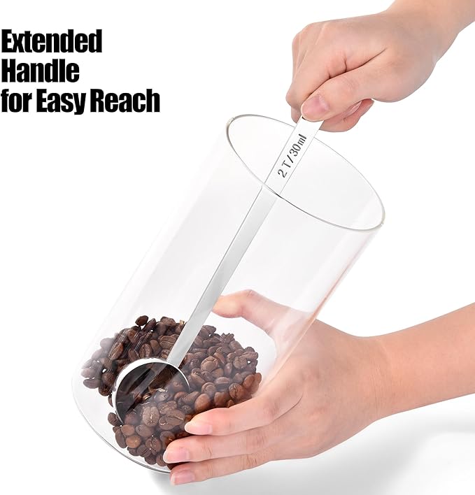 Doosu 18/8 Stainless Steel Food-Grade Measuring Coffee Scoop with 6.9in Long Handle (1 & 2 Tbsp) and 600°F Heat Resistant Mini Food-Grade Silicone Bowl Scraper (Aqua Sky)