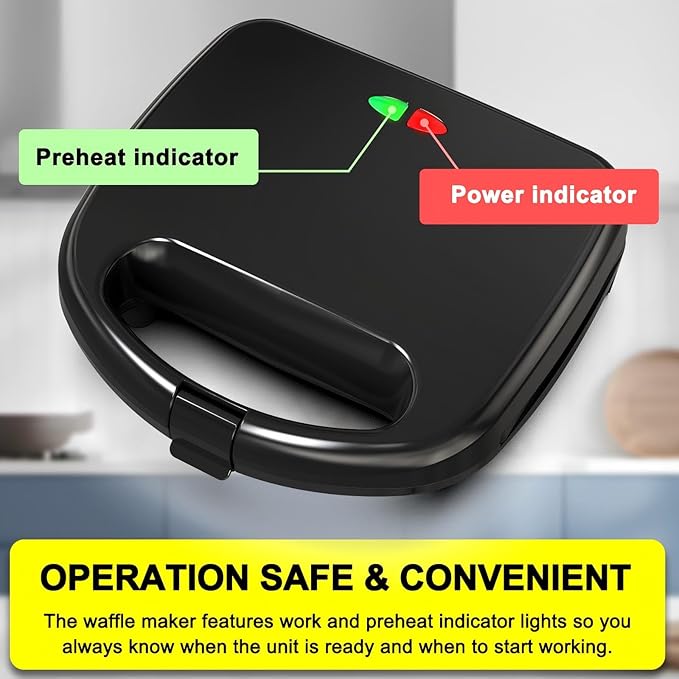 Mini Waffle Maker, Small Waffle Iron with Quick Heat-Up, Makes 8 x 2” Tiny Waffle Bites for Kids, Locking Buckle & Cool Touch Handle, Nonstick Plates, Perfect for Breakfast, Brunch, Desserts & Snacks