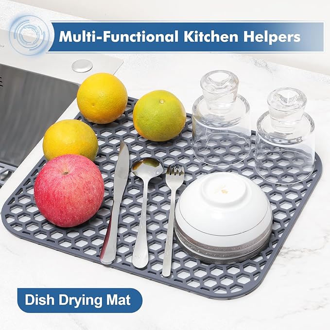 Bestjing Silicone Kitchen Sink Protector Mat 13.7"x 11.7" - Kitchen Sink Grid Accessory, Non-Slip Heat Resistant Grid Dry Mat for Bottom of Porcelain Stainless Steel, Dishwasher Safe