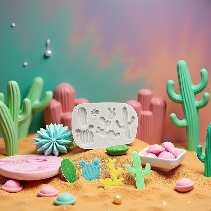 Gray Cactus Silicone Fondant Mold Cacti Chocolate Candy Mold For Cake Decoration Cupcake Topper Sugar Craft Polymer Clay Gum Paste Fondant and Gum Paste Molds Pastry and Baking Molds