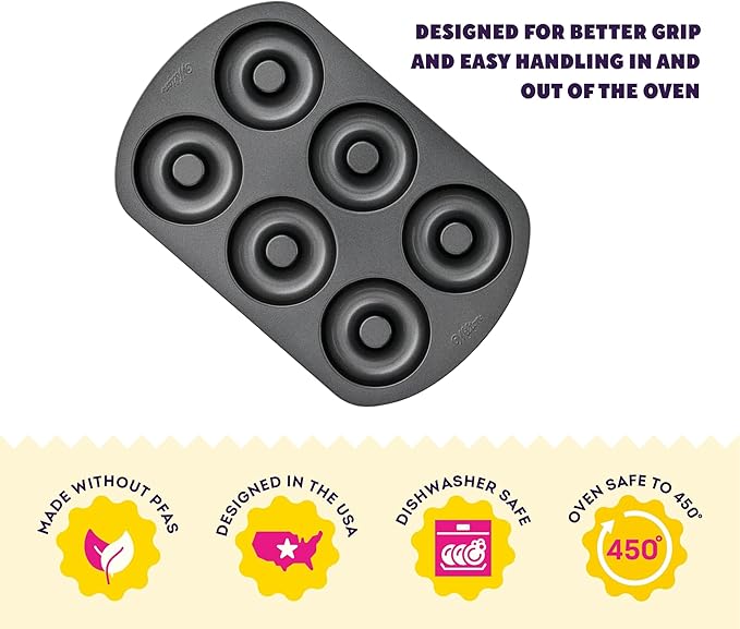 Wilton Gold Non-Stick Donut Pan Set - Quality Baking Pan - Dishwasher Safe & Scratch Resistant - Made Without PFAS - 12.5 x 8 x 1 Inch, 2-Piece Set