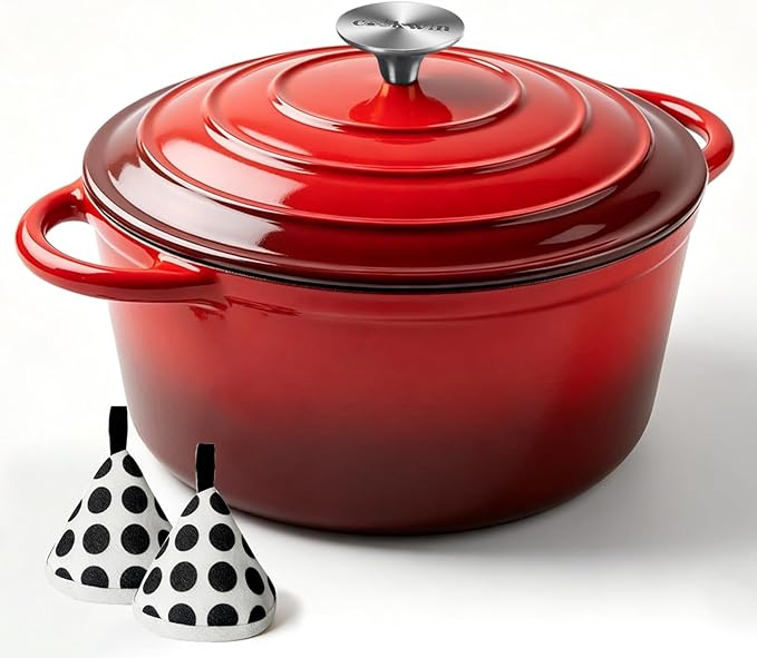 Enameled Cast Iron Dutch Oven with Lid, 6QT Heavy-Duty and Non-Stick Cookware Pot for Braising, Stews, Roasting, Bread Baking - Oven & Stovetop Safe