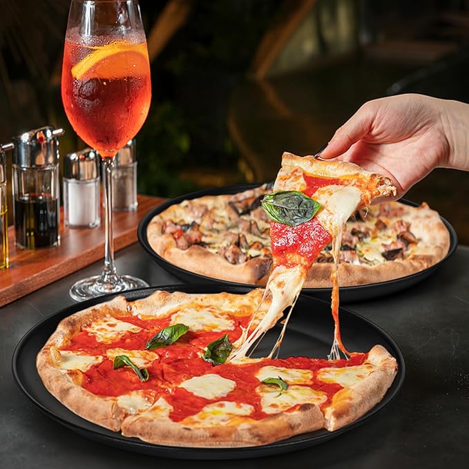 P&P CHEF Pizza Pan Set of 2, Stainless Steel Pizza Tray, Round Pizza Plate For Pie Cookie Pizza Cake, Non Toxic & Heavy Duty, Dishwasher Safe & Easy Clean, 13.5 Inch & Black