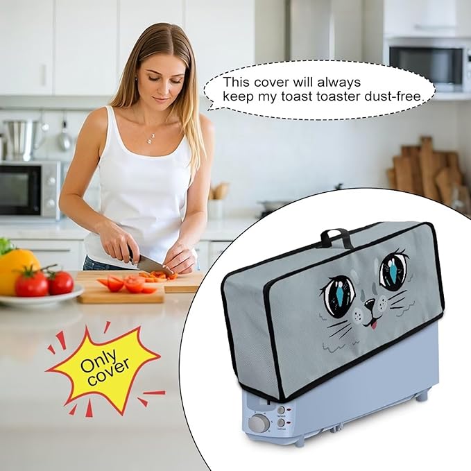 CuteToaster Cover 2 Slice Cat Face Covers for Toasters Dustproof Fingerprint Protectors and Greasy Protection, Heat-resistant Kitchen Appliance Covers, Easy to Clean