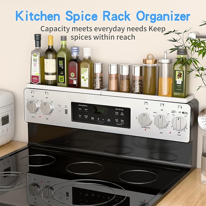 PEKER Magnetic Stove Top Shelf for 30" Stoves, Over Oven Shelf Above with Bamboo Spice Rack Organizer, Heat-Resistant, Space-Saving Solution for Kitchen Storage