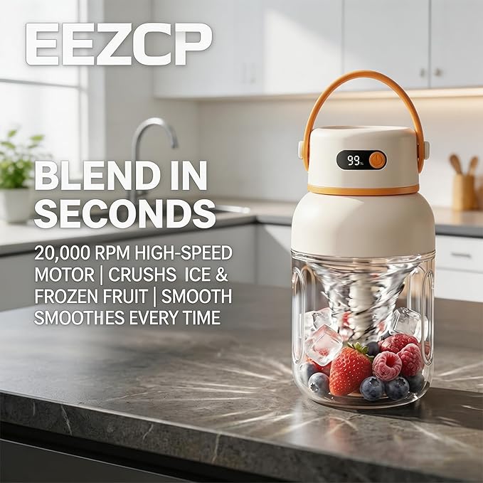 Portable Electric Juicer Cup with Zero Cord Hassle, USB-C Rechargeable, 36 Stainless Steel Blades, 18000 RPM Motor, Leakproof for Shakes,Smoothies,Travel,Gym,Office Outdoor (1000ML)
