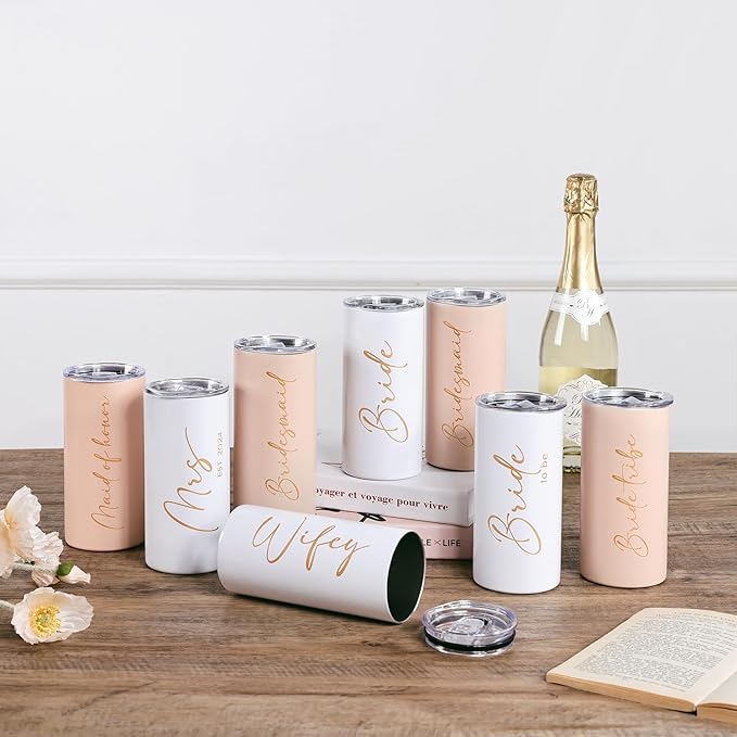 Bride Tribe Gifts Set of 6 Cups Bachelorette Party Favors Wedding Gifts for Bridesmaid Bride Stainless Steel Skinny Tumbler with Lid and Straw 15 OZ Pink