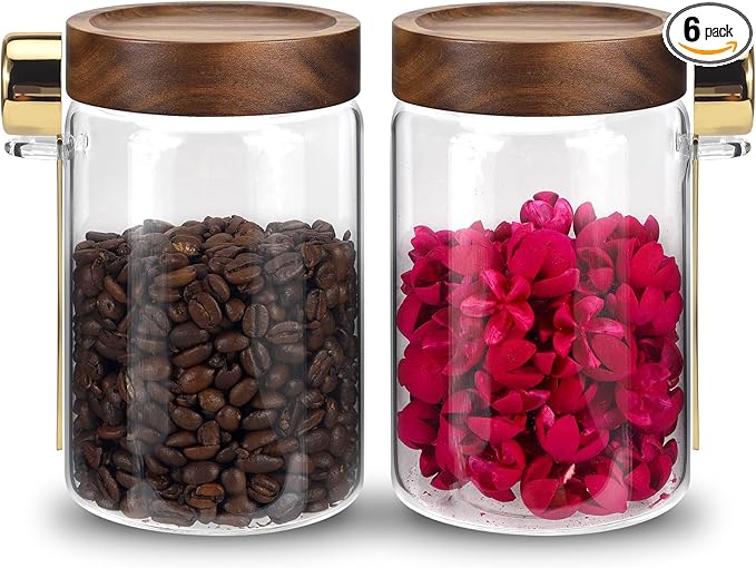 Glass Coffee Jars with Scoop Glass Jar Airtight Lid Seasoning Containers Glass Spice Jar Pantry Storage Containers for Kitchen Sugar Coffee Bean Nuts Cookies Herbs (900ml/30oz-2 pack -with spoon)
