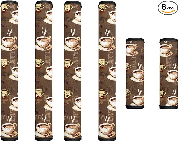 6 PCS Refrigerator Door Handle Covers Washable Keep Kitchen Appliances Clean from Food Stain, Smudges Fingertips Fridge Oven Home Decorations, Coffee Bean Print Brown