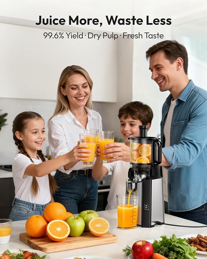 Juicer Machines, EUHOMY 5.8" Wide Feed Chute Cold Press Juicer for Whole Vegetables & Fruits with 400W, High Juice Yield, Easy to clean, Black Stainless Steel