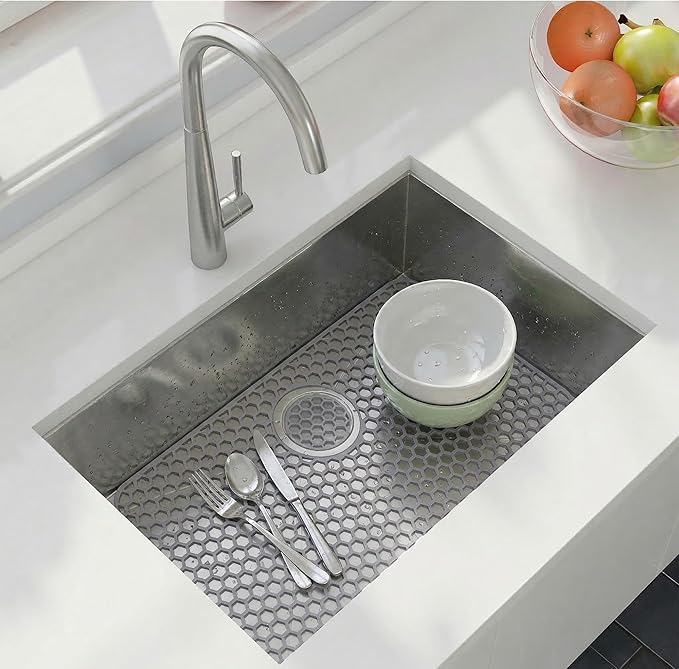 Silicone Sink Mat 25.78"x 14" Heat Resistant Sink Protectors for Kitchen Sink Bottom, Non-Slip Faucet Mat for Stainless Steel（Rear Drain）
