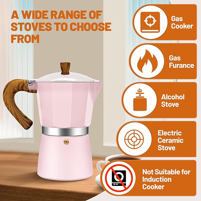 9 Cup Aluminum Espresso Stovetop Moka Pot Express Coffee Maker Percolator Italian Classic Mocha Coffee Machine for Italian and Cuban Cafe Brewing for Home & Camping 450ml 15oz
