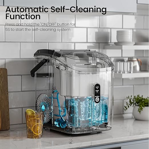 Croze Nugget Ice Maker Countertop with Self-Cleaning Function, Sonic Ice Machine with Handle, Compact Design for Home Use (Stainless Steel Silver)