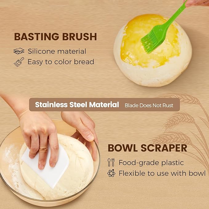 Banneton Bread Sourdough Proofing Basket - Sourdough Starter Kit Set Of 2, Sourdough Bread Baking Supplies 10" Oval Set of 2, Bread Proofing Basket with 8 Accessories