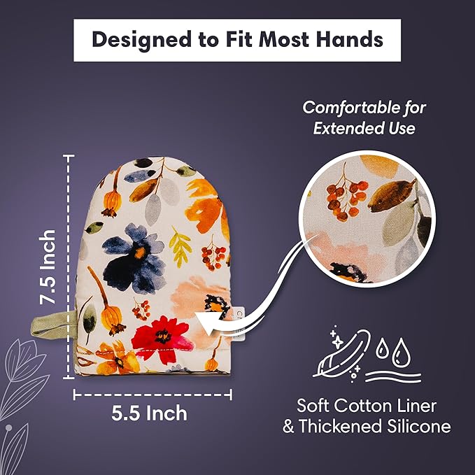 Crae Home - Mini Oven Mitt | Ester Pattern Silicone-Lined Grip Heat-Resistant Cotton Kitchen Mitt with Hanging Loop | Cute Pot Holder Style Oven Glove for Baking & Cooking | 7.5” x 5.5”