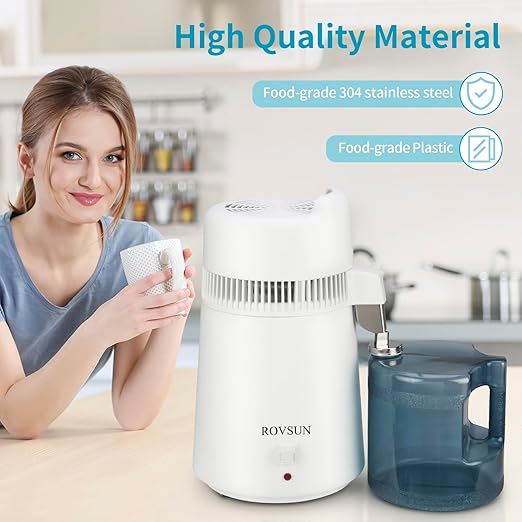 ROVSUN【Upgraded】 1.6 Gallon/6L Countertop Water Distiller with Flame-Retardant Material & BPA-Free Container, Home Distilled Water Machine Maker Distilling Water Purifier, Stainless Steel Interior