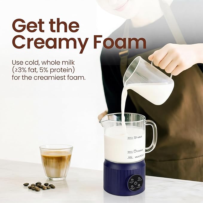 Casimhu 4-in-1 Milk Frother, Electric Milk Frother and Steamer with LED Touch Screen, Ceramic Lining Bottom, Milk Warmer 13.52oz for Lattes, Cappuccinos, and Macchiatos at Home (Navy blue)