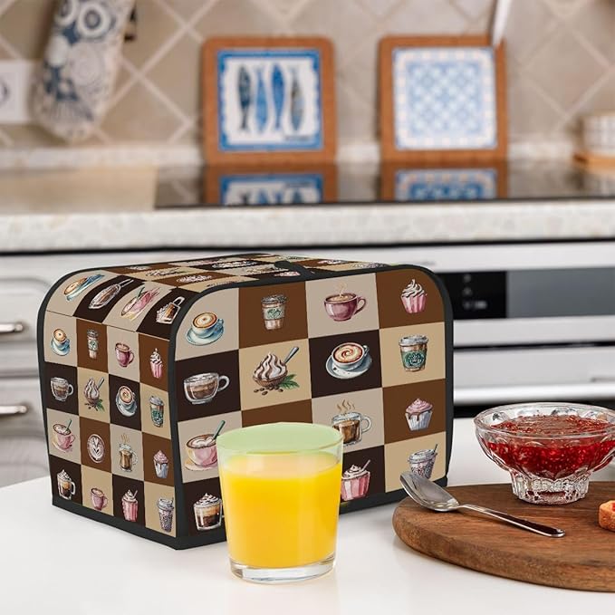 Coffee Cups Modern Toaster Cover 2 Slice Dust and Fingerprint Protection Toaster Bread Maker Covers Washable Kitchen Small Appliance Covers for Kitchen Accessories Decor Bakeware Women Gift