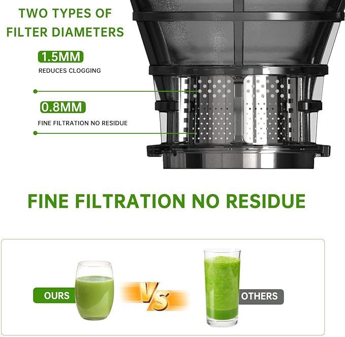 Cold Press Juicer, 92% High Nutrient Retention Slow Masticating Juicer with Wide 4.25" Chute & Reverse Function, Low Heat Oxidation, Easy Clean Quiet Motor, Black