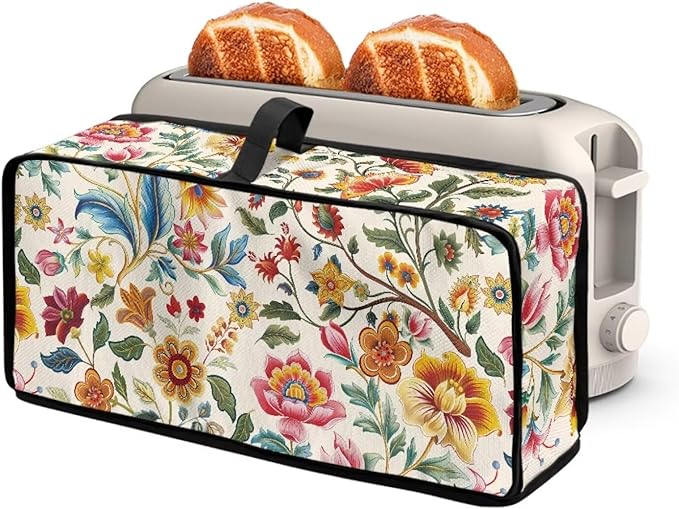 Toaster Cover 2 Slice Colorful Floral Slim 2 Slice Toaster Cover Easy to Fold and Carry, Heat-Resistant Dustproof Kitchen Appliance Protector, Machine Washable