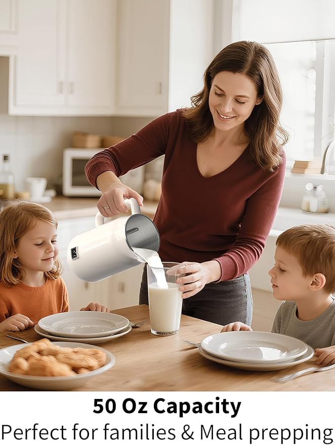 8 in 1 Nut Milk Maker Machine, 50oz Automatic Soy Milk Maker with 10 Blades, Blender for Plant Based Milk, Oat, Almond, Juice, Rice Paste &More with Delay Start, Keep Warm, Boil Water, Self Cleaning