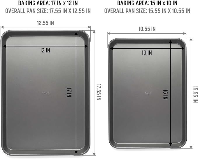 Goodful Nonstick Cookie Baking Sheet Set, Heavy Duty Carbon Steel with Quick Release Coating, Made without PFOA, Dishwasher Safe, 2-Pack Bakeware Set, 17-Inch x 12-Inch and 15-Inch x 10-Inch, Gray