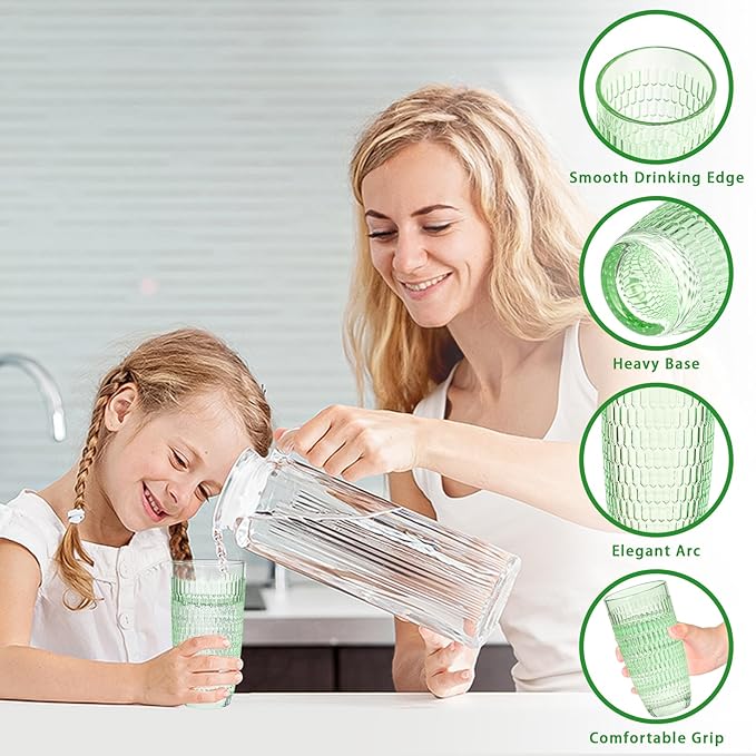 CREATIVELAND Highball Beverage Glasses Set of 6 Romantic Colored Thick & Heavy Base Big Capacity 14.87oz|440ml, Drinking Glass Tumblers for Iced Tea, Water, Soda & Juice and Cocktails