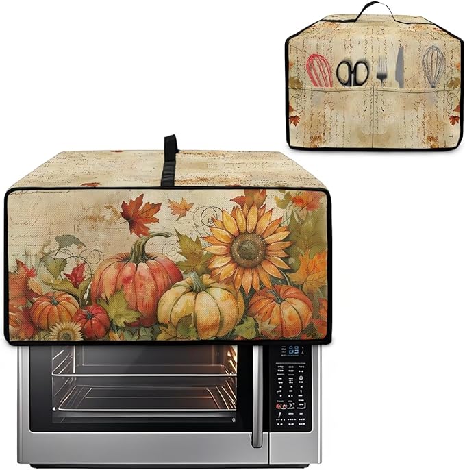 Toaster Oven Dust Cover Small Kitchen Appliance Cover for Countertop Convection Ovens,Small Appliances, M, 16.5 x 20.5 x 10 Inches, Retro Pumpkin Sunflower