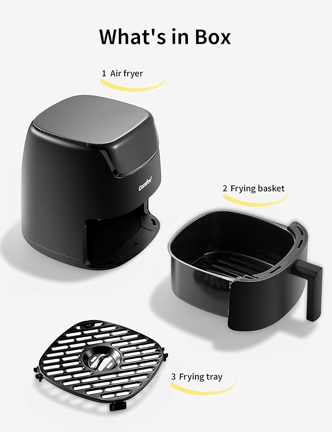 COMFEE' Small 2.1 Quart Digital Air Fryer, Compact Design for 1–2 People, Touch Screen Controls, 360-Degrees Hot Air Circulation, Ceramic Basket, and 4 Cooking Presets