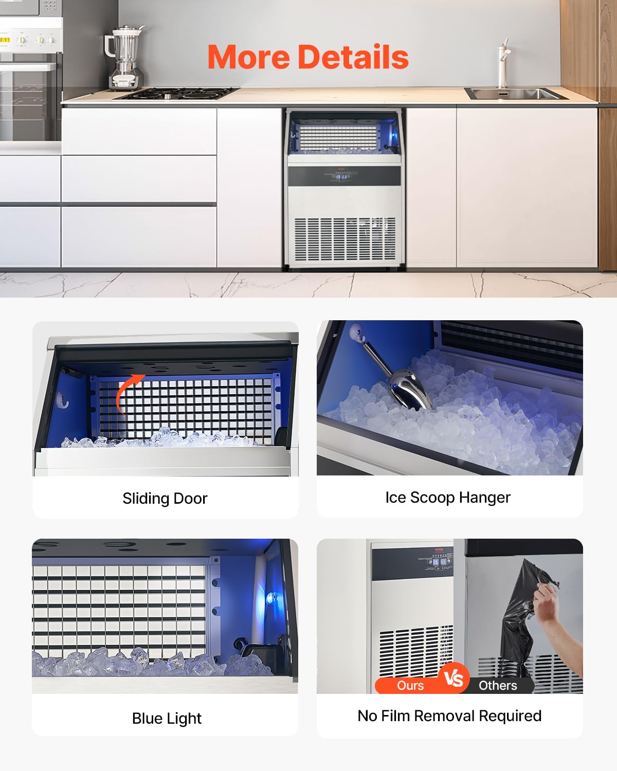 VEVOR Commercial Ice Maker Machine, 440lbs/24H Ice Maker Machine with 110lbs Storage Capacity, 160 Ice Cubes in 15 Minutes, LED Digital Display Freestanding Self-Cleaning for Bar Office Restaurant