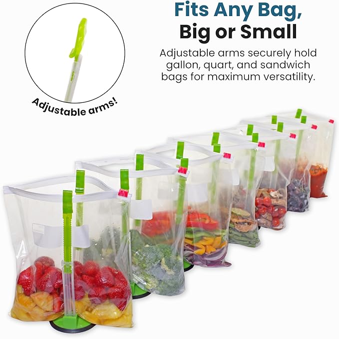 Jokari Adjustable Baggy Rack Stand 4-Pack, Hands-Free Freezer Bag Holder for Gallon, Quart and Sandwich Size Storage Bags, Ideal for Pouring Leftovers, Meal Prep, and Drying Washed Bags