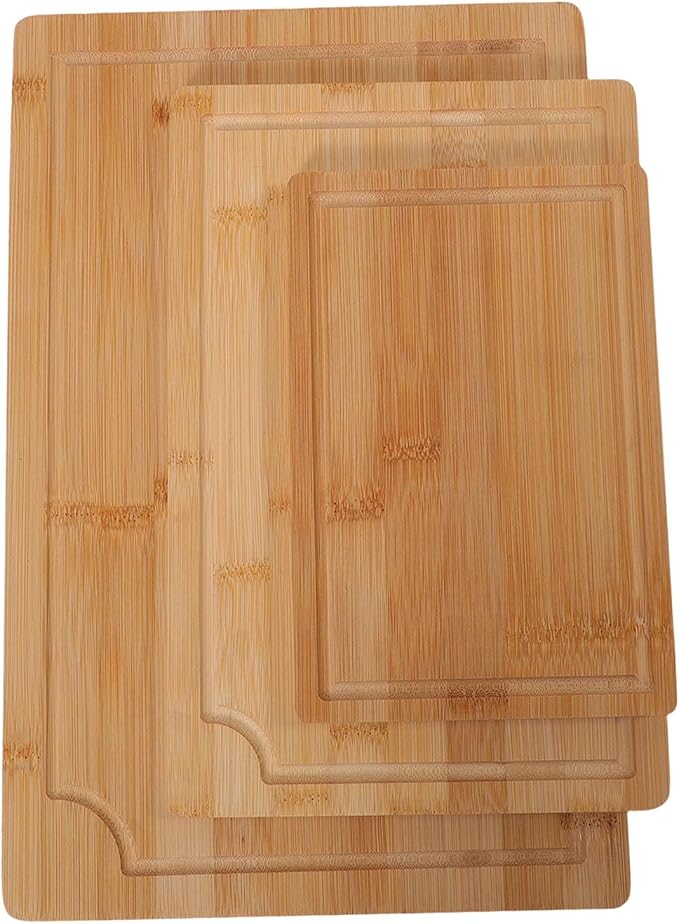 3pcs Wood Chopping Boards, Smooth Cutting Boards Set with Grooves and Inner Handles, for Kitchen, Meat, Vegetables, Cheese