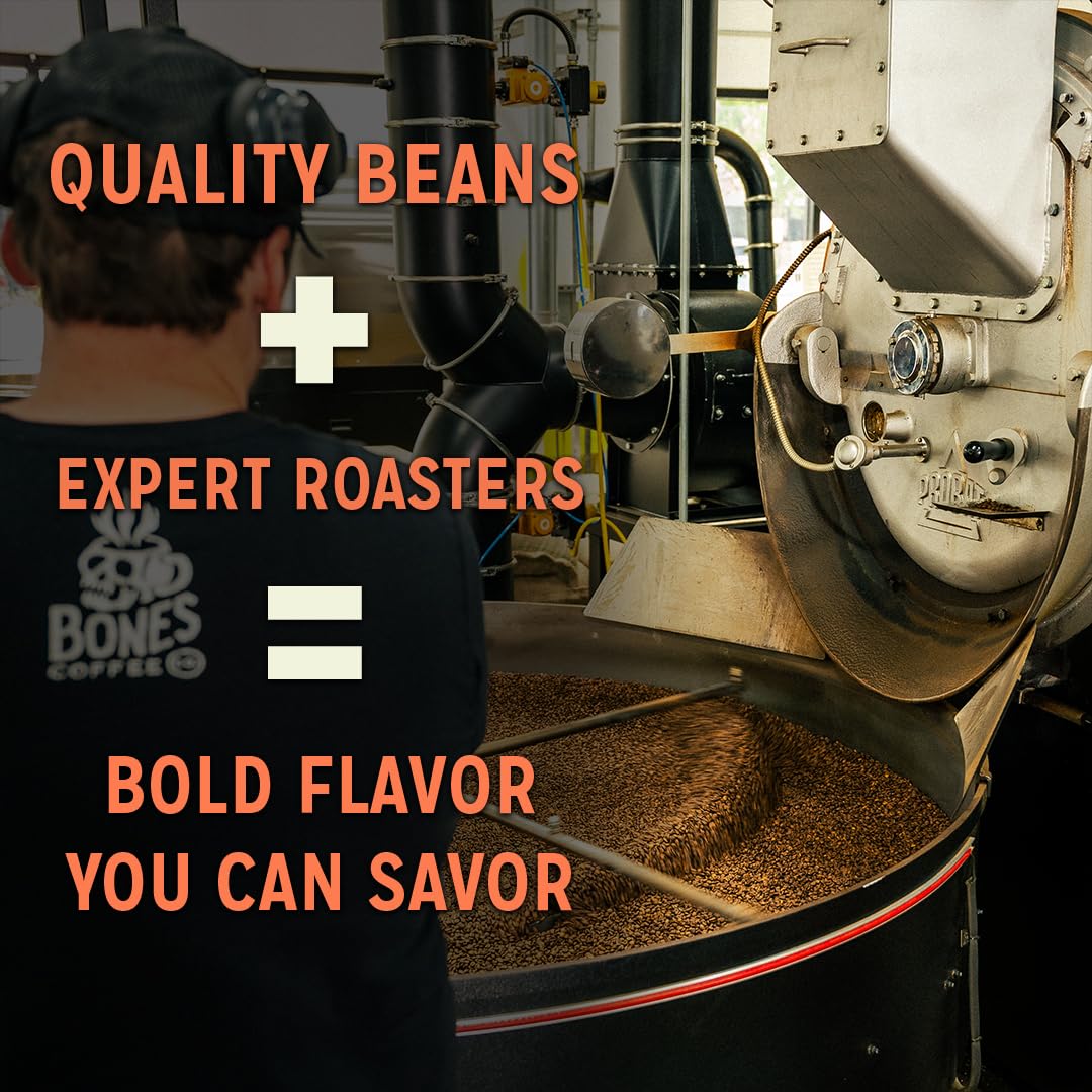 Bones Coffee Company Blueberry Blast Cake, Blueberry Pancakes Flavored Coffee, Medium Roast Low Acid Arabica Beans Compatible with Auto drip and French Press Coffee Maker, 12 Oz Ground