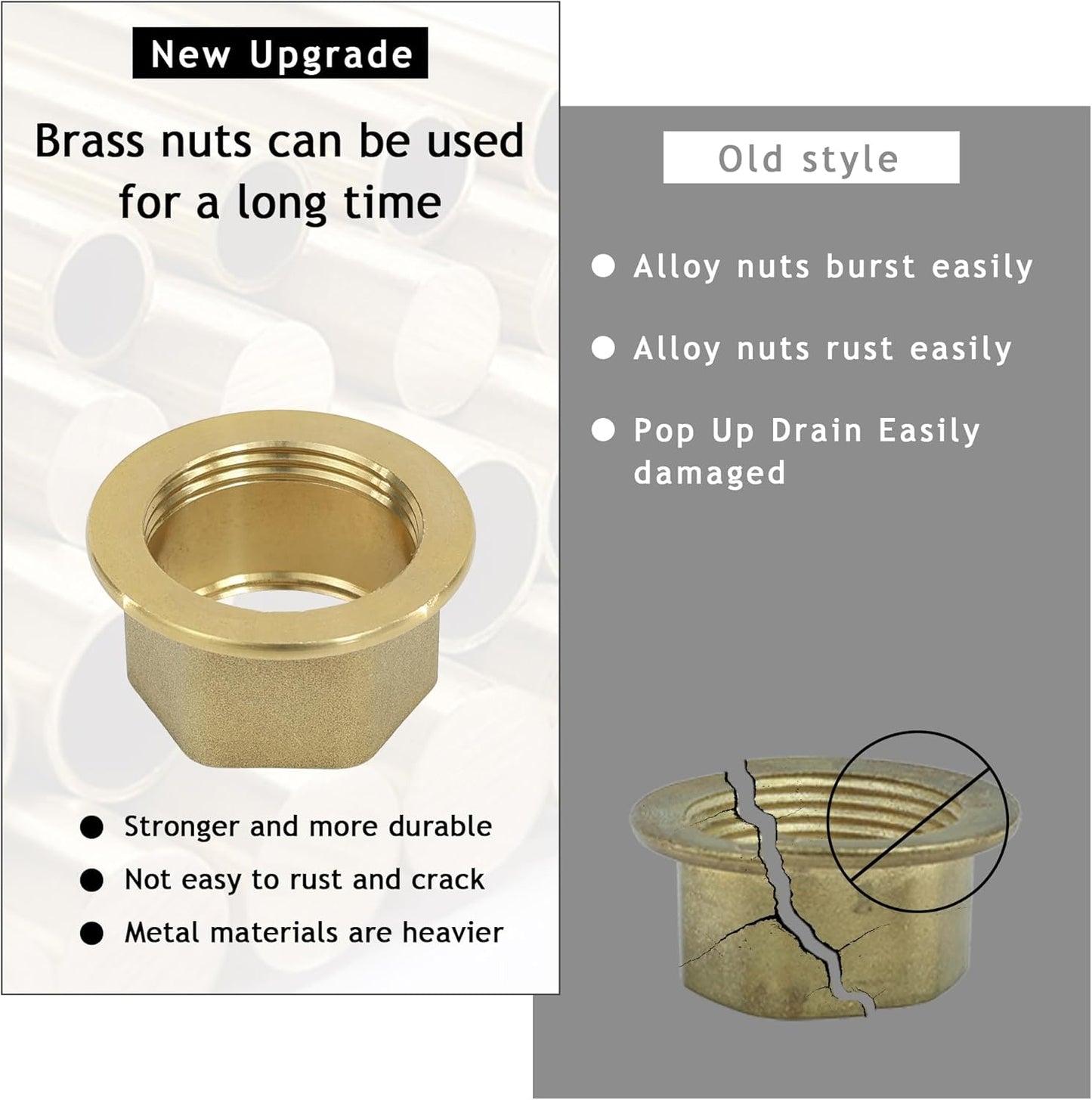 Bathroom Sink Drain, 2 Pack Gold Drain Stopper Without Overflow,Pop Up Drain Assembly Without Detachable Strainer Basket,Built-in Anti-Clogging Strainer,Stainless Steel