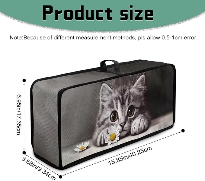 Toaster Cover 2 Slice Grey Cat Slim 2 Slice Toaster Cover Easy to Fold and Carry, Heat-Resistant Dustproof Dust Covers for Toasters Long Slot, Machine Washable