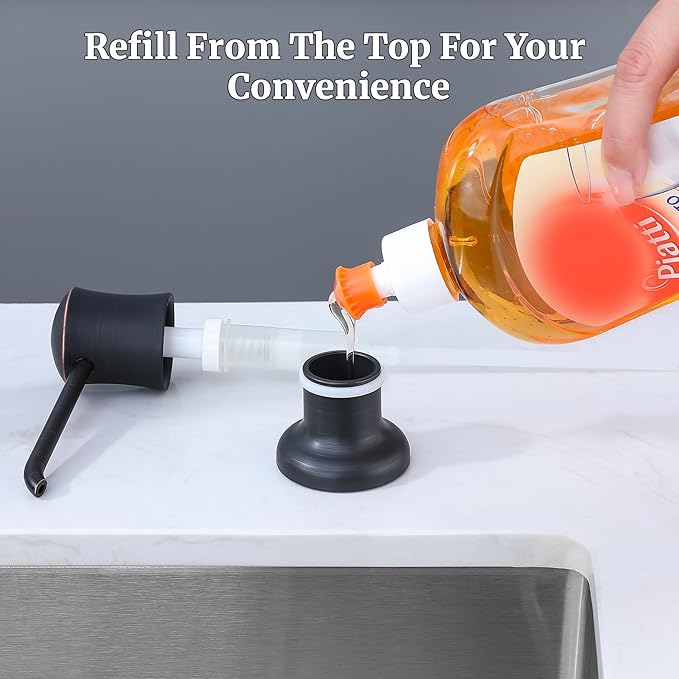 Soap Dispenser for Kitchen Sink (Oil Rubbed Bronze), Built-in and Refill-from-Top Design with Liquid Hand & Dish Soap Bottle