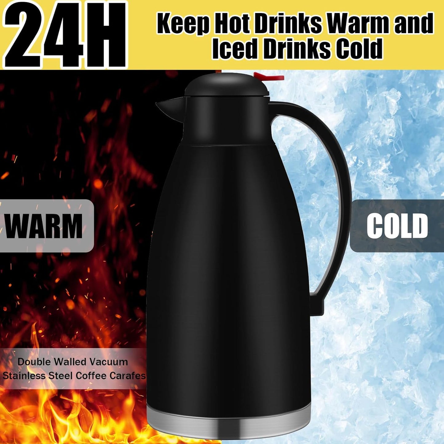 Nuogo 2 Pcs 102 oz Thermal Coffee Carafe Insulated Stainless Steel Carafe Double Walled Vacuum Coffee Thermal Pot with Brush for Home Office Use Keep 24 Hours Hot Water Tea(Black)
