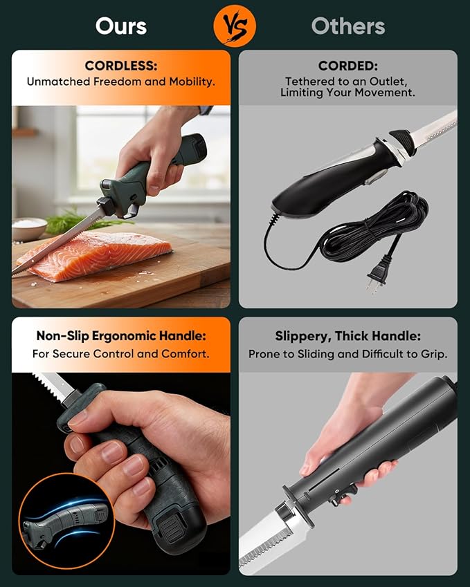 Electric Fillet Knife for Fish - Cordless Fillet Knife with 7-Inch 9-Inch 10-Inch Steel Blades, Dual Battery Fillet Knife Set, Electric Fish Fillet Knife for Fishing, Boat & Home Meat Carving