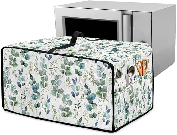 Countertop Convection Oven Cover Decorative and Protective Air Fryer Toaster Oven Dust Cover for Home Kitchen Indoor Decor, M, Eucalyptus Leaf Green White