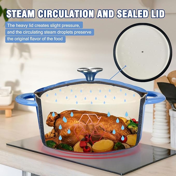 COOKWIN 6QT Enameled Cast Iron Dutch Oven with Lid, Heavy-Duty & Non-Stick Cookware Pot for Braising, Stews, Roasting, Bread Baking - Oven & Stovetop Safe