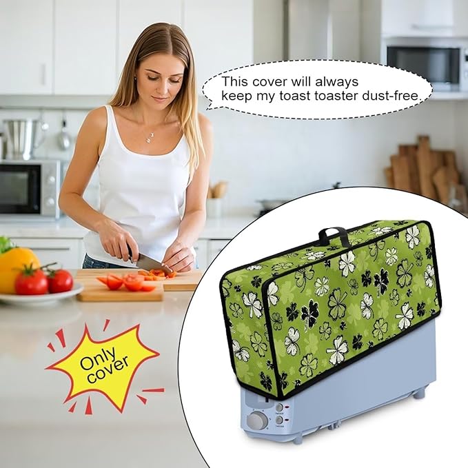 St Patricks Day Toaster Cover 2 Slice Lucky Green 2 Slice Slim Toaster Cover, Heat- Resistant Water Resistant Folding Small Appliance Covers for Modern Home Festival Decor