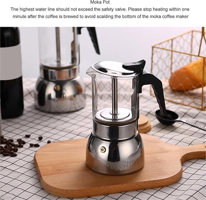 CHICIRIS Stainless Steel Espresso Maker, Double Valve Design, Glass Top Coffee Maker, Induction Stovetop Ready, 450ML Capacity, Professional Use for Home Kitchen and Coffee Enthusiasts